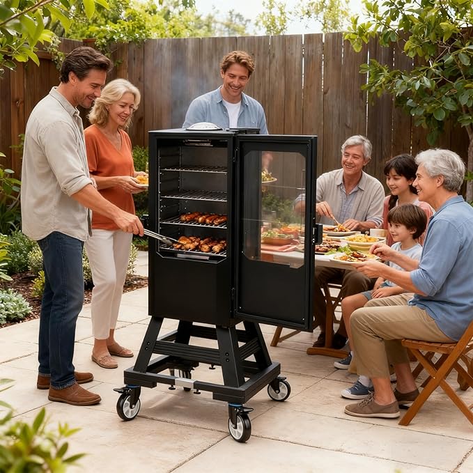 8.5 Inch Height All Steel Smoker Stand, 5 Inch Casters Wheels with 1280lbs Capacity, Universal Mobile Stand for Vertical&Digital Electric Smoker
