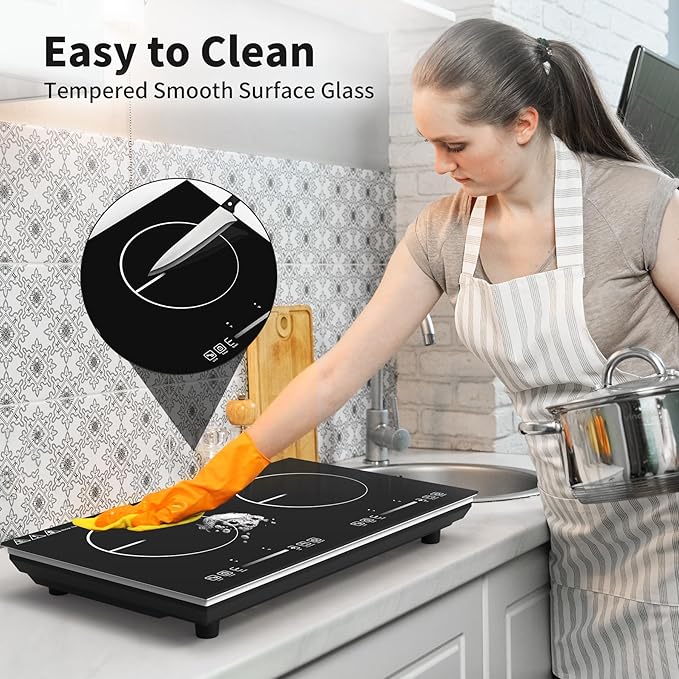 VBGK 2 burner Induction cooktop,110V 4000W induction hot plate with touch Control,9 Power Levels, Kids Lock & Timer,LED touch control 2 burner induction cooker