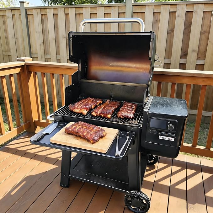 DELSbbq Folding Front Shelf for Weber Searwood 600 Pellet Grills, Heavy-Duty Steel Table, Foldable Prep & Storage Station for Weber Searwood 600 Accessories