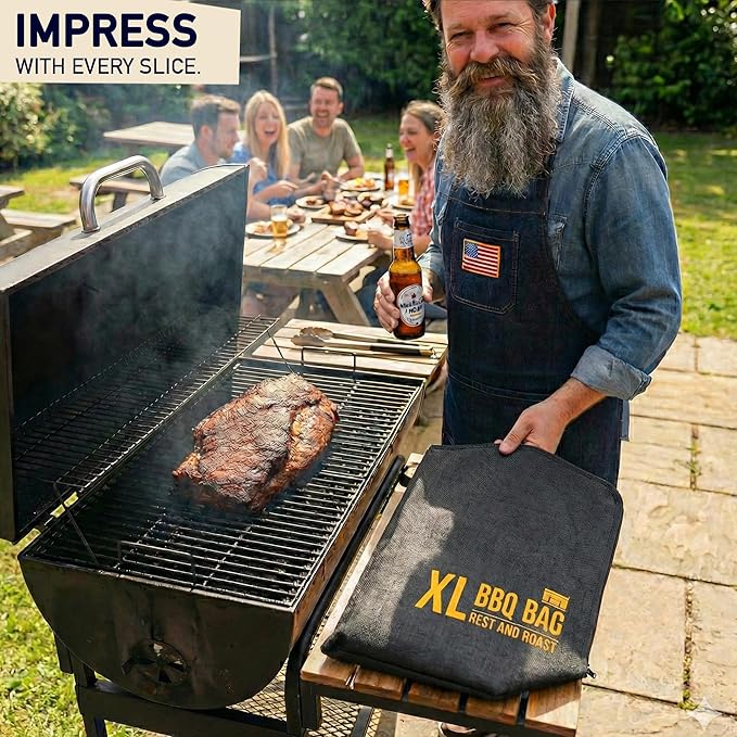 BBQ Blanket for Resting Meat, 21" x 15" x 8" Insulated Meat Resting Bag, 5-Layer Heat-Resistant Design, Easy to Clean, Heavy-Duty Wide Mouth for Briskets, Steaks