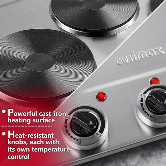 CUSIMAX Electric Hot Plate for Cooking,1800W Triple Burner Portable Electric Stove with Independent Temperature Control,Electric Burners for All Cookware,Tabletop or Built-in,Stainless Steel