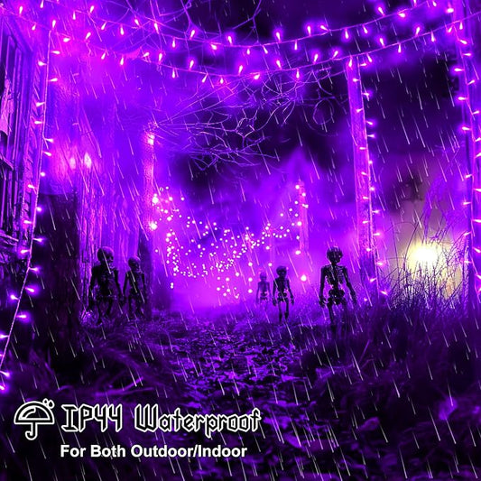 Solar Orange Lights for Halloween String Lights Outdoor Waterproof Total 100LED 33FT with 8 Modes for Yard/Patio/Tree, 16.4Ft*2, 50LED*2 for Halloween Decoration
