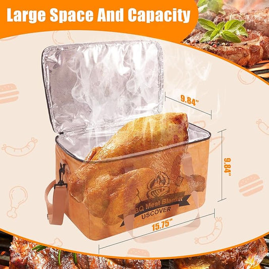 BBQ Blanket for Resting Meat, Meat Resting Bag for BBQ Grill & Smoking, Reusable 4-Layer Insulated Smoked Meat Resting Bag with Wide Mouth for Large Brisket/Beef/Pork Shoulders/Turkeys (15.7 Inch)