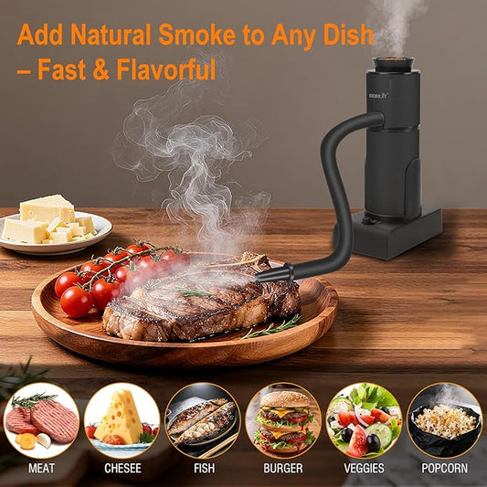 BORUIT Smoking Gun Cocktail & Food Smoker Kit, 2-Speed Portable Cold Smoke Infuser for Cocktails, Whiskey, Meat, BBQ, Cheese – Includes Wood Chips & Accessories, Ideal Gift for Foodies – Black