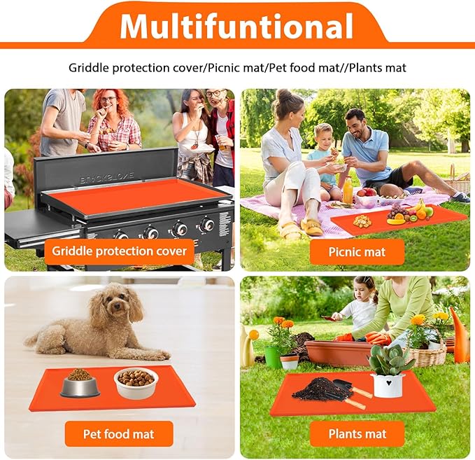 28'' Silicone Griddle Mat for Blackstone, Grade Griddle Cover for Heavy Duty Food, Full Protection from Dirt, Rust, Insects, and Leaves - All Season Use (Orange, 28 inch)