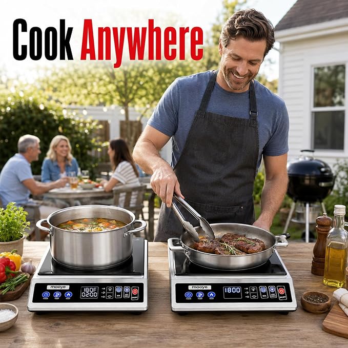 Induction Cooktop Portable Induction Burner Countertop One-Touch Max Power 1800W, 12-Hour Timer Precise Temperature Control Stainless Steel Hot Plate Low-Noise Electric Cooktop for Home-Regular