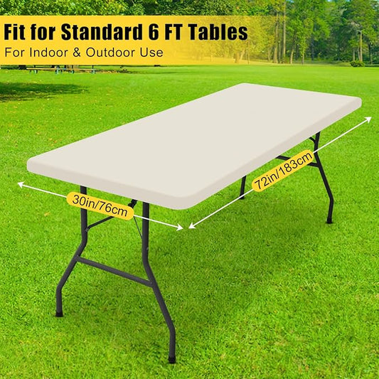 Smiry 2 Pack Rectangle Tablecloth, Elastic Fitted Flannel Backed Vinyl Tablecloths for 6ft Folding Tables, Waterproof Wipeable Table Covers for Outdoor, Indoor, Picnic and Camping (Beige, 30"x72")