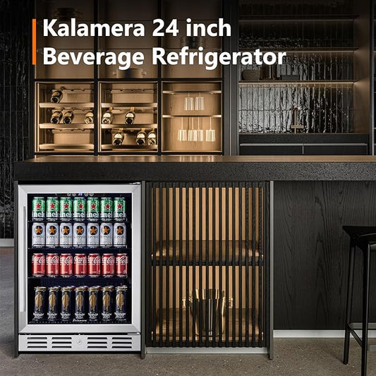 24 Inch Under Counter Beverage Fridge -Max 164Cans Capacity Drink cooler | Wide 24'' Perfectly for Built in Space, Adjustable shelves for any size beverage/beer/soda Transparent door Refrigerator