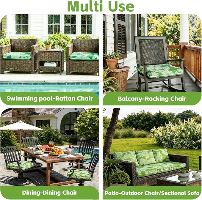 COZYVIDA Outdoor Dining Chair Cushion Set of 4, 20"x20" Square Seat Pads with Tie Straps and YKK Zippers, 30D High-Density Foam, Water-Resistant Fabric,UV-Resistant 1000+ Hrs