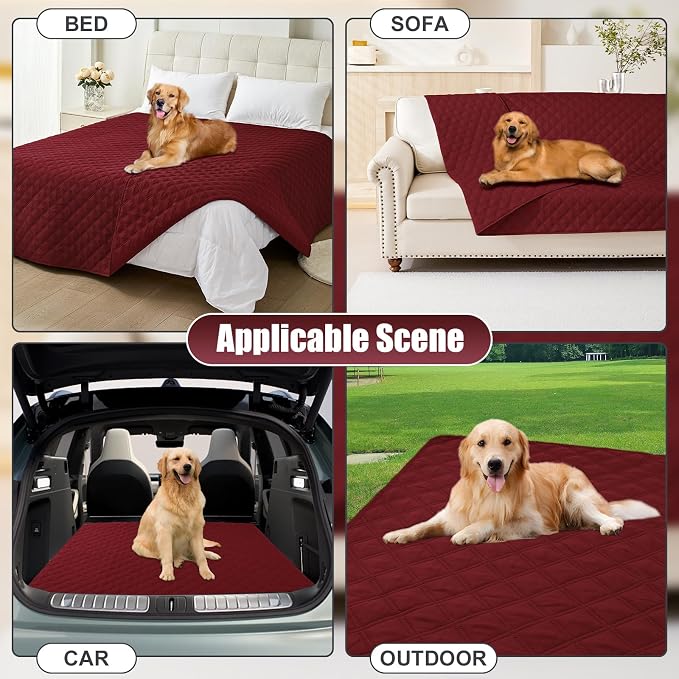 Smiry Waterproof Reversible Pet Couch Covers for Dogs | Pet Friendly, Soft Fabric, Washable Sofa Furniture Protector for Dogs Cat Kids, Checkered (40"x50", Wine Red/Wine Red)