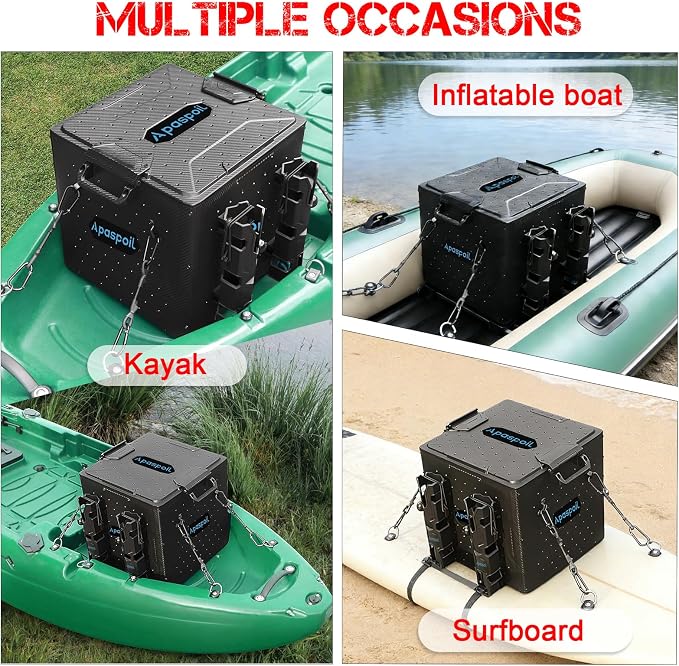 Kayak Fishing Crate with 4 Rod Holders | 13"x13" Kayak Tackle Storage Box & Gear Organizer | Durable, Compact Kayak Crate Storage for Most Fishing Kayaks