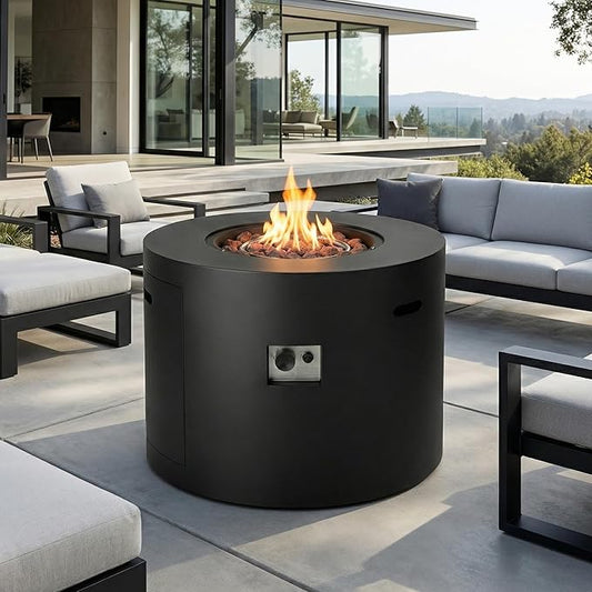 Kinger Home Loren 32-Inch Round Propane Fire Pit Table, Alloy Steel Outdoor Fire Pit with 50,000 BTUs, Includes a Burner lid, Lava Rocks and Weather Cover