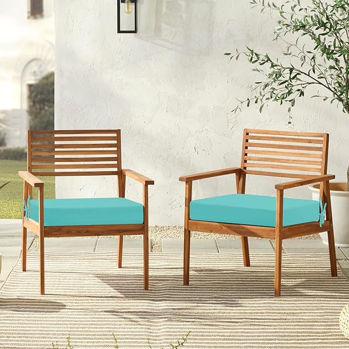 downluxe Outdoor Chair Cushions Set of 4 for Patio Furniture, Water-Resistant Square Corner Patio Chair Cushions with Ties, High Density Foam Outdoor Seat Cushion, 18.5" X 16" X 3", Teal