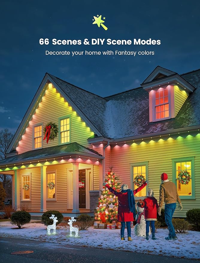 Permanent Outdoor Lights for House,100FT RGB+IC Smart Lights | 60 LEDs,App/Remote Control,IP67 Waterproof,DIY Color-Changing String Lights For Eaves,Xmas,Halloween And Party Decor