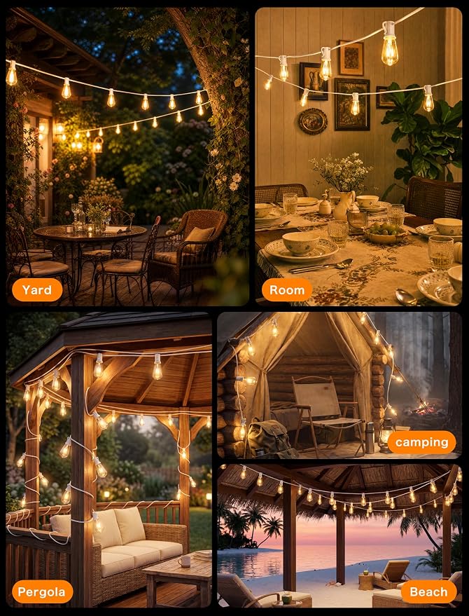 SUNSGNE 25FT Outdoor Edison Bulb String Lights with 27 Clear Edison Bulbs, ST35 Vintage String Lights for Patio, Garden, Backyard, Porch, Bistro Party Decoration, E12 Socket Base (White Wire)