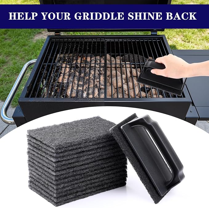 Reallnaive 93 Pcs Griddle Cleaning Kit for Flat Top Grill,Black | Screen Holder, Grill Screens Cleaning Pads, Heavy Duty Abrasive Mesh Pads for Cast Iron, Stainless Steel Griddle Cleaner