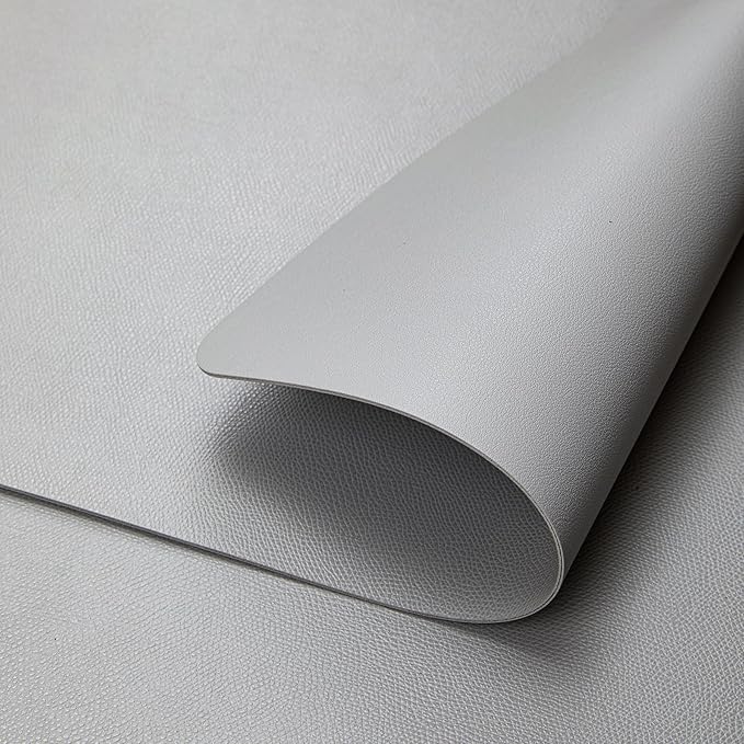 DOLOPL Placemats Set of 6-17"x11.8", Faux Leather Heat Resistant Table Placemat for Dining Table Protection, Waterproof Wipeable & Washable Kitchen Table Mats for Dining,Party,Holiday(Light Gray)