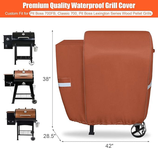 73700 Grill Cover for Pit Boss 700FB, Lexington 540 and Lexington 500, Classic 700 Wood Pellet Grills, 600D Waterproof Fade Resistant BBQ Grill Cover with Elastic Drawstrings, Brown