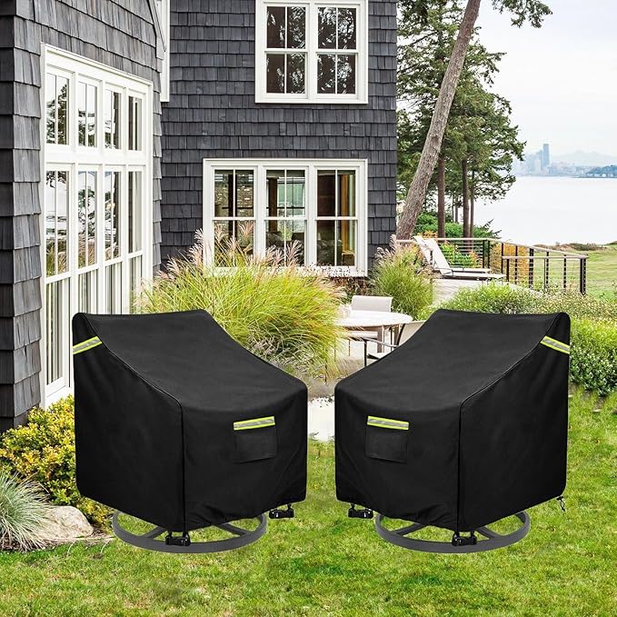 Outdoor Swivel Lounge Chair Cover 2 Pack,(32W x 35D x 36H inches ) 100% Waterproof Heavy Duty Outdoor Chair Covers, Patio Chair Covers Waterproof Patio Furniture Covers(Black)