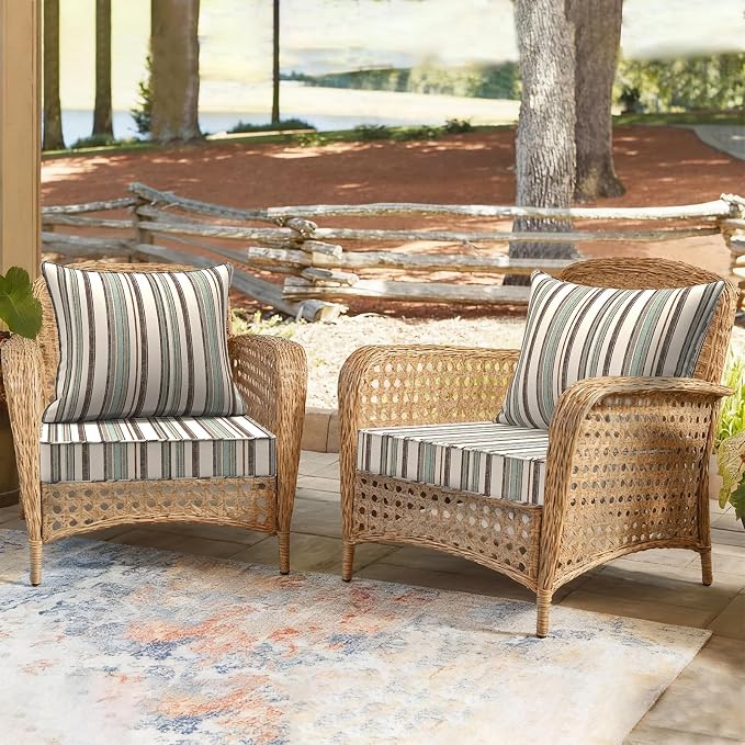 DYTXIII Outdoor Deep Seat Cushion Set, Water Repellent 24"x24" Patio Thick Cushions Replacement with Seat & Back Pillow for Patio Sofa, Wicker Chair, Couch - Stripe Onyx