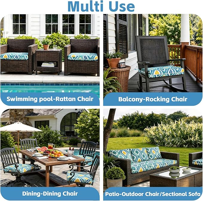 COZYVIDA Outdoor Chair Cushions Set of 4, 20"x20" Square Seat Pads with Tie Straps and YKK Zippers, 30D High-Density Foam, Water-Resistant Fabric,UV-Resistant 1000+ Hrs