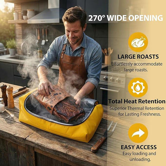 BBQ Blanket for Resting Meat 21in, 270° Opening Insulated Brisket Resting Bag, Heavy Duty 100% Leak-Proof Smoker Meat Resting Case for Smoking & Camping, BBQ Grilling Gifts for Men, Smoker Accessories