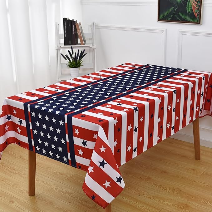 Waterproof Patriotic Tablecloth Fabric - Square 58x58 Inch American Gingham Checker Table Cloth for Indoor/Outdoor Use - Buffalo Table Cover for Picnics, BBQs, and Memorial Day