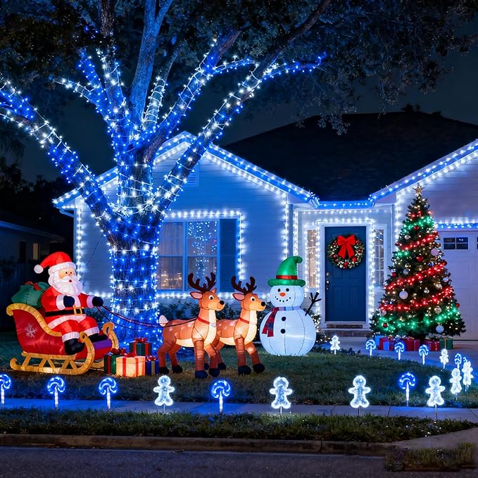 100FT 300 LED Outdoor String Lights, Plug in Christmas Lights Indoor Waterproof with 8 Modes, Connectable Twinkle Fairy Lights Clear Wire for Bedroom Home Patio Yard Party Decorations, Blue and White