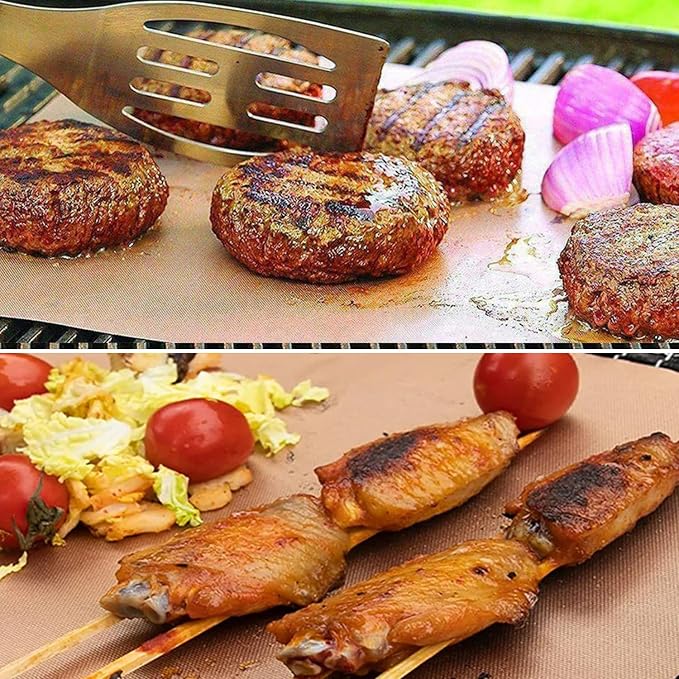 Copper Grill Mats for Gas Grill, Set of 7, 15.75 x 13 Inch | Non-Stick Copper Sheets for Outdoor Grill Cooking and Grilling
