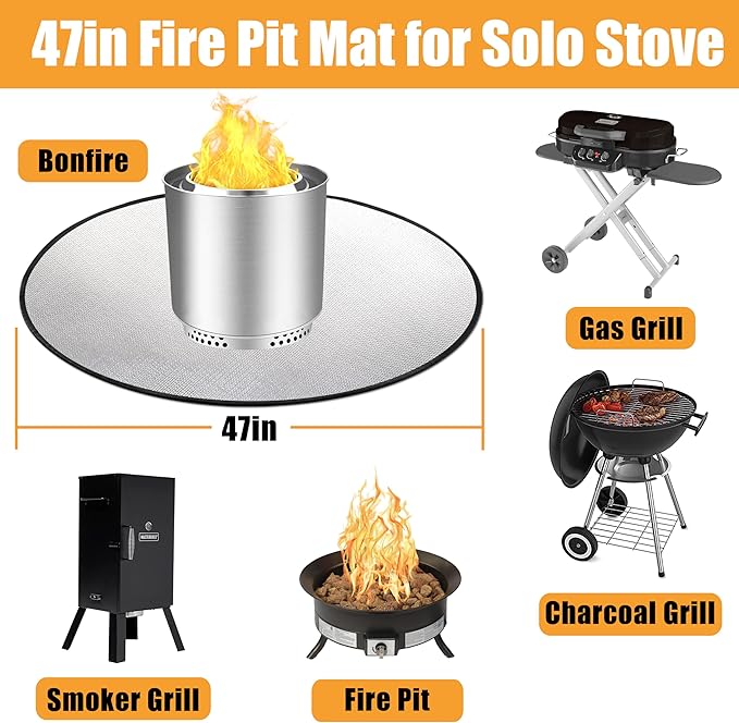 TOHONFOO 5-Layer Round Fire Pit Mat 47in Compatible with Solo Stove Bonfire Fire Pit, Easy to Clean Under Grill Mats for Outdoor Grill to Protect The Deck, Patio, Pavers