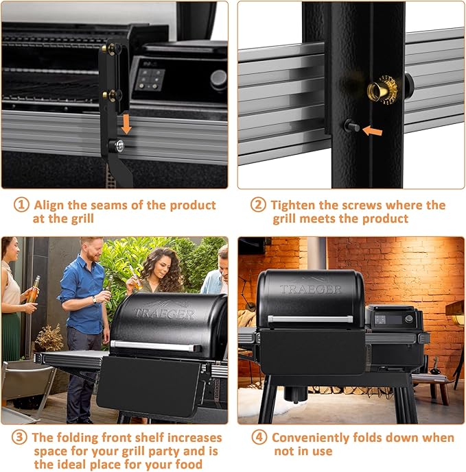 AJinTeby BAC604 Folding Shelf for Traeger Ironwood, Ironwood XL, Timberline, Timberline XL, 22" x 11" P.A.L. Pop-and-Lock Folding Front Shelf for Traeger Accessory