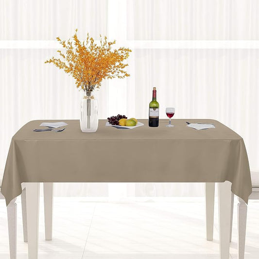 sancua Waterproof Rectangle Vinyl Tablecloth Table Cloth 52x70 Inch, Khaki | 100% Oil Spill Proof, PVC Material, Wipe Clean Table Cover for Dining Tables, Buffet Parties and Camping