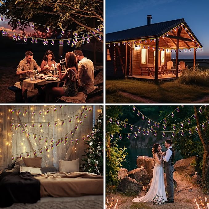 Solar String Lights Outdoor, 24FT Solar Patio String Lights for Outside, Outdoor Solar Lights with 20 Shatterproof Bulbs, Waterproof 8 Light Modes for Garden Fence Balcony Camping Decor - Multicolor