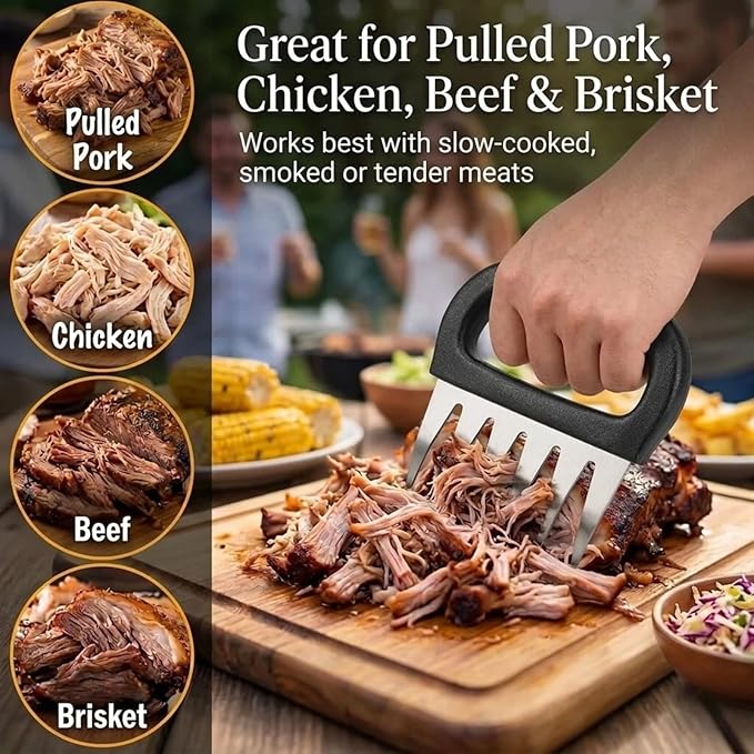 Meat Claws for Shredding Pulled Pork, Stainless Steel Meat Shredder Claws with Black Handles, Bear Claws Meat Shredder Tool for Chicken, Brisket, Turkey, Roasts, BBQ Smoker Grill Accessories, 2 Pack