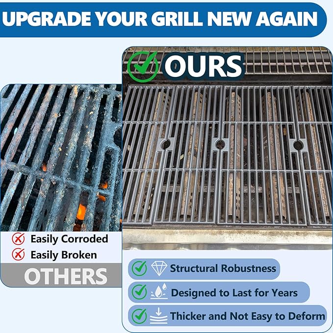 SafBbcue 18 3/16" Cooking Grates for Charbroil Performance G422-0012-W1 G422-0013-W1 463243518 463243519 463275717 4632755177 463274419 Grill Grids Replacement Parts, Char-Broil 5 6 Burner Grill Parts