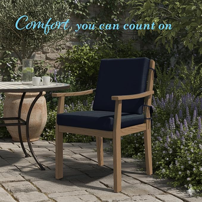 California Umbrella Outdoor Dining Chair, Patio Seat Cushion, 20 x 40 Inch, Premium Outdoor Memory Foam, Fade Resistant, Sunbrella Fabric, Fabric Ties, Navy
