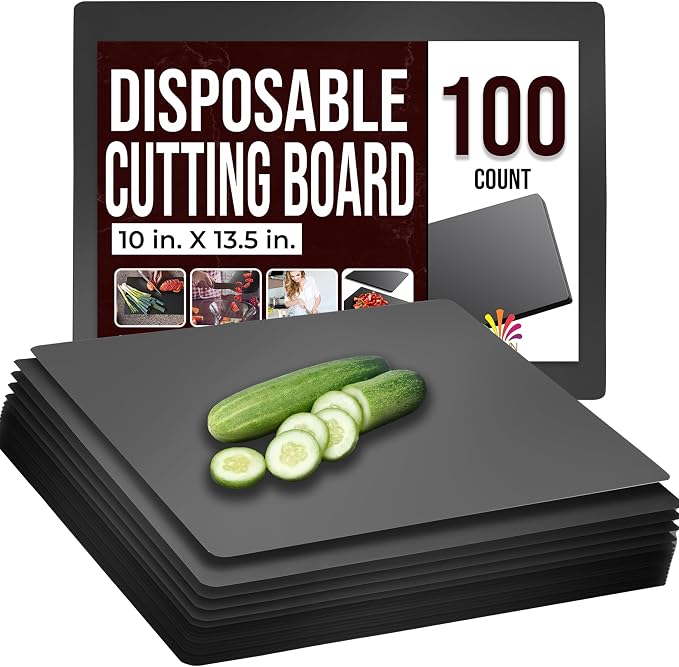 Disposable Cutting Boards for Kitchen 100 Count Black Cutting Board 10 Inch X 13.5 Inch Flexible Cutting Boards For Kitchen ~ Patent Pending ~ Recyclable Disposable Cutting Board Sheets By Crown