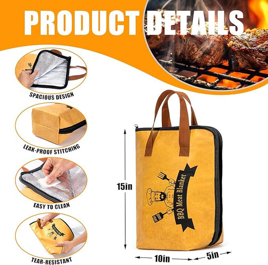 4PCS BBQ Blanket for Resting Meat, Grill Blanket with BBQ Tool Set, 15IN Reusable Smoker Meat Resting Blanket with Wide Mouth for Brisket Turkey, Ribs, Steak, Pork Shoulders