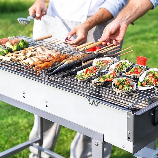 Portable Charcoal Grill with 36PCS Stainless Steel Skewers, Heavy Duty BBQ Grill with Folding Legs & 31.6x7.1" Cooking Area, Kebab Grill for Outdoor, Camping, Party, Backyard & Picnic