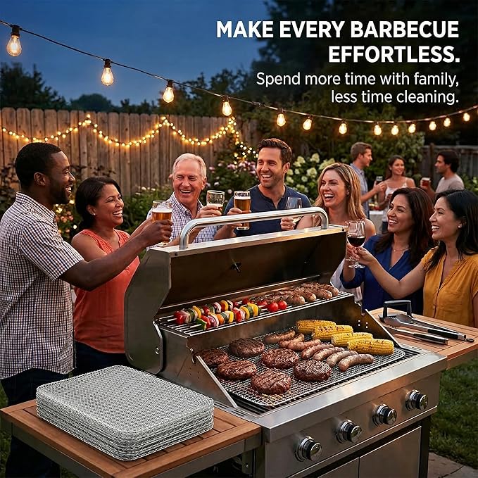 10 Pack Disposable Grill Topper, 15.3x12.2" Non-Stick Aluminum BBQ Grill Mesh Mat, Outdoor Grilling Grates Cover for Meat Veggies Fish, Baking Roasting Tray