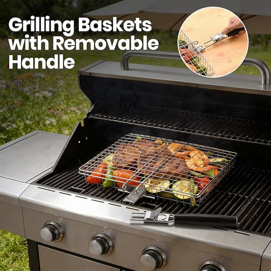 16 PCS Stainless Steel Grill Basket Set, Complete BBQ Grill Accessories for Shrimp, Vegetables & Fish, Portable Grill Basket with Oil Sprayer, Ideal Grilling Gifts for Men Dad Husband