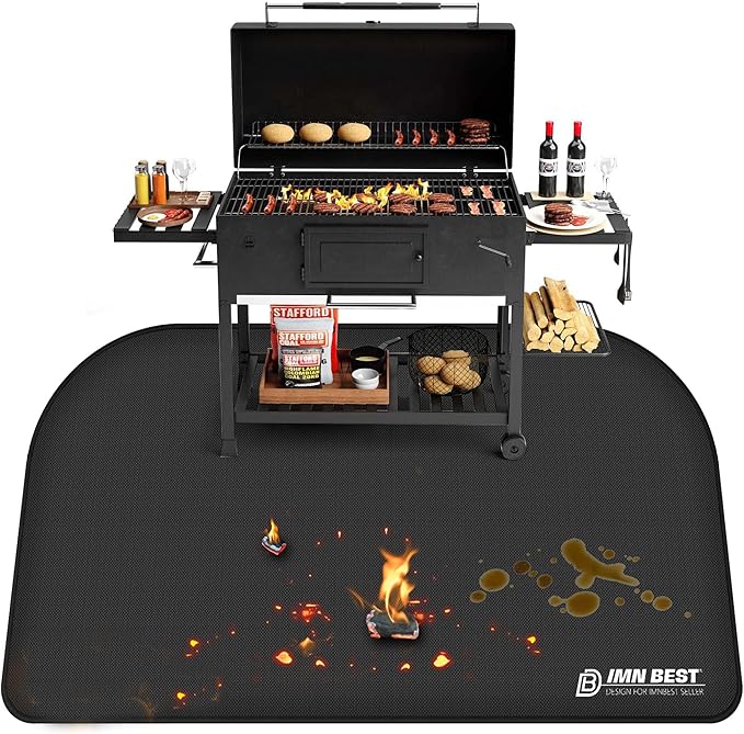 ImnBest 48" L x 30" W Fireproof Mat, Foldable Grill Mat, Floor Protection, Grill Mat, Silicone Fibreglass Heat Resistant Water-Resistant Grill Mat for BBQ Grills, Fireplace, Floor, Lawn and Camping