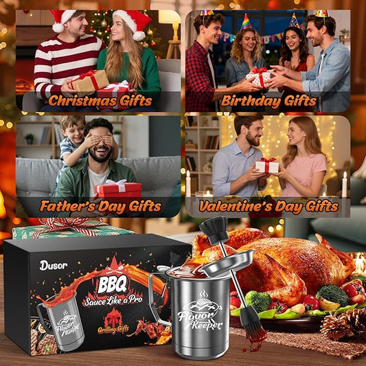 Dusor Gifts for Him Men Women BBQ Sauce Pot and Basting Brush Set, Father Day Gifts from Daughter Son Kitchen Gadgets, Grilling Gift for Men, Cooking Grilling Accessories Gift for Dad Husband