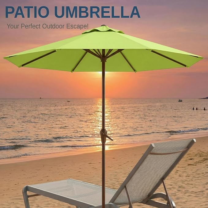10FT Patio Umbrella, Outdoor Umbrella with Push Button Tilt and Crank, 8 Sturdy Ribs, UV Protection & Waterproof Market Umbrella for Pool, Backyard, Beach,Deck