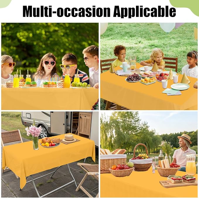 Smiry Disposable Table Cloth 3 Pack, 54 x 108 Inch Waterproof Plastic Tablecloth, Decorative Rectangle Table Covers for Party, Birthday, Picnic, Mustard Yellow