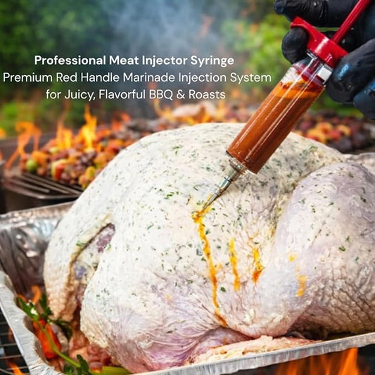 Meat Injector Syringe - 3 Marinade Injector Needles for BBQ Grill, Plastic Meat Injector Kit with 1oz Large Capacity, Ideal for Injecting Marinade into Turkey and Burger