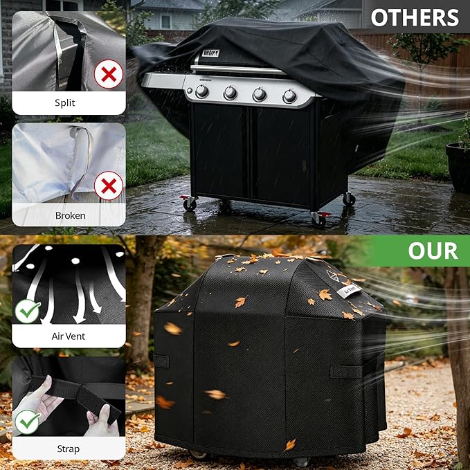 Ultimate Durable Grill Cover for Weber Spirit 200 and 300 Series Outdoor Grill,52 Inch Heavy Duty Waterproof Rip-Proof BBQ Cover,Fade Resistant 7106 Gas Grill Cover for Weber with Strap and Air Vent