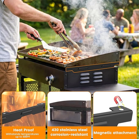 Bluedeep Magnetic Wind Guards for 36" Blackstone Griddle, Camping Blackstone Griddle Accessories, 4-Pack Stainless Steel Wind Screen to Protect Flames, Compatible with Hood & Rear Grease Cup, Black