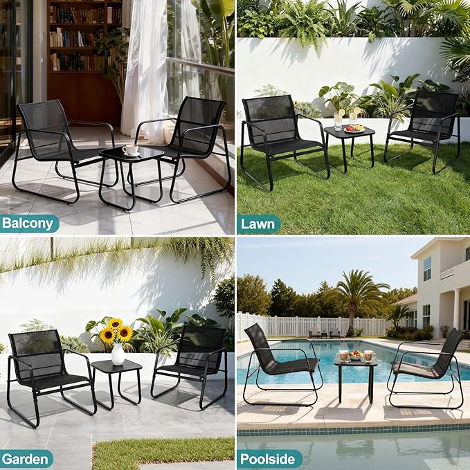 DUMOS 3 Piece Patio Furniture Set,Outdoor Patio Furniture Set with Table and Chairs, Patio Sectional Bistro Sets for Lawn, Garden, Balcony, Poolside Blake