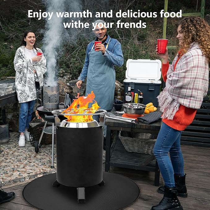 TYLIN Fire Pit Mat for Deck Fireproof, Round Fireproof Under Grill Mat, Oil-Proof Waterproof BBQ Pad for Deck Patio Grass Outdoor Grill Accessories, Portable and Reusable,Black (36x36 inch)